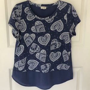 Mason Jules Novelty Hearts Top with Sheer Back Large